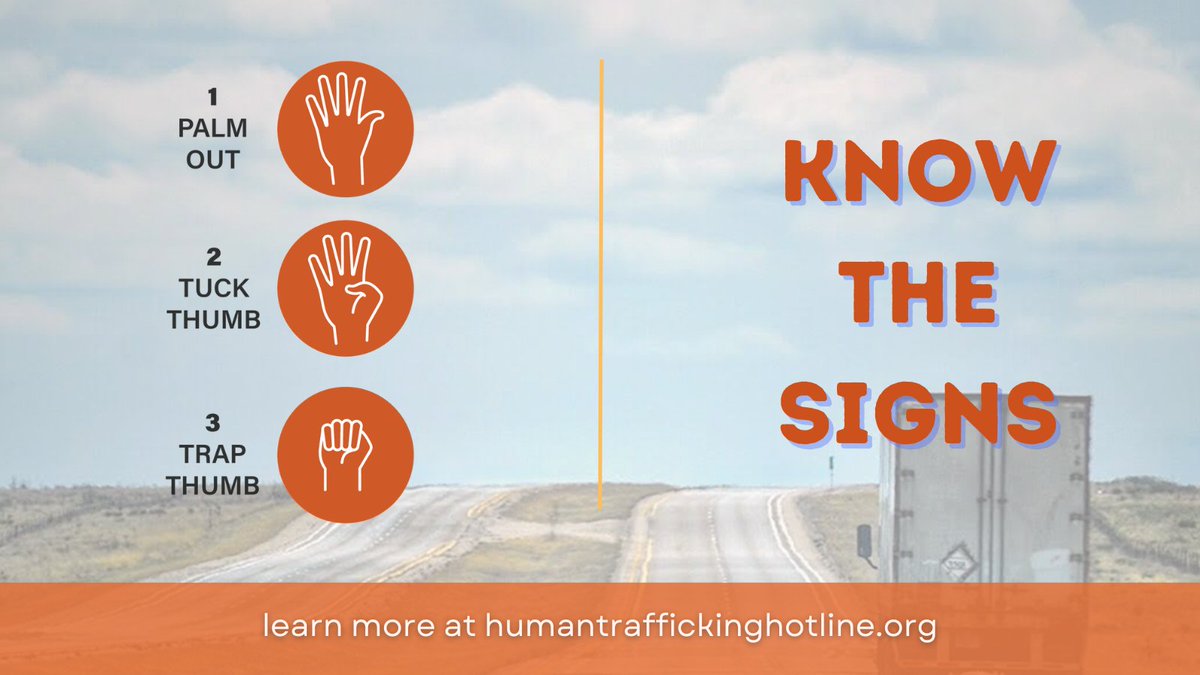 MoDOT's tweet photo. Today is National Human Trafficking Awareness Day. Last year, there were 679 calls, texts, and online tips submitted in Missouri, but there's also a discreet hand gesture someone can give to signal that they need help. https://t.co/kgfgSyudaJ https://t.co/GYlgRhNSDl https://t.co/OAtgVuHdsK