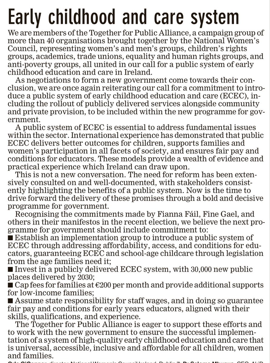 SIPTU - The Early Years Union (@earlyyearsunion) on Twitter photo As negotiations to form a new government come towards their conclusion, we are once again reiterating our call for a commitment to introduce a public system of early childhood education and care'
Our #TogetherForPublic allliance letter to government published in <a href="/irishexaminer/">Irish Examiner</a> As negotiations to form a new government come towards their conclusion, we are once again reiterating our call for a commitment to introduce a public system of early childhood education and care'
Our #TogetherForPublic allliance letter to government published in <a href="/irishexaminer/">Irish Examiner</a>