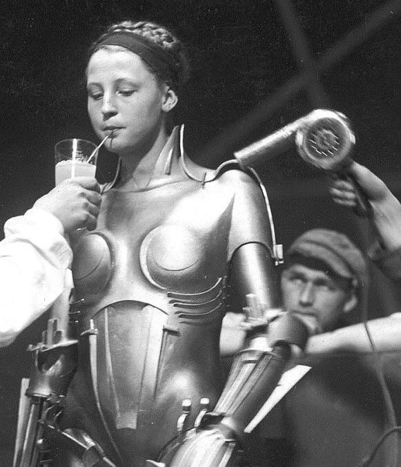 Brigitte Helm cooling off on set during the filming of Metropolis, released in 1927