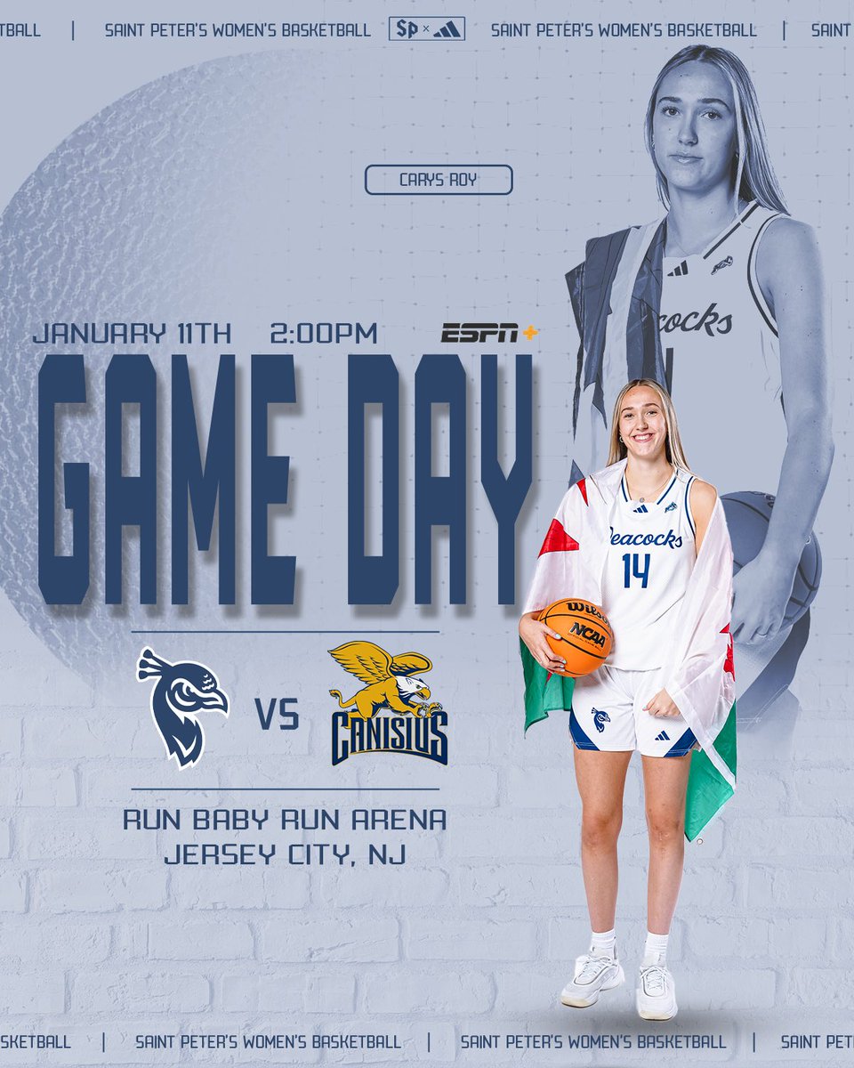 𝐑𝐞𝐚𝐝𝐲 𝐭𝐨 𝐡𝐨𝐨𝐩🤩

🆚 @canisiuswbb 
⏰2 PM
📍 Jersey City, NJ
🏟️ Run Baby Run Arena
📊 saintpeterspeacocks.com/sidearmstats/W…
📺 ESPN+

#StrutUp🦚 | #WintheDay