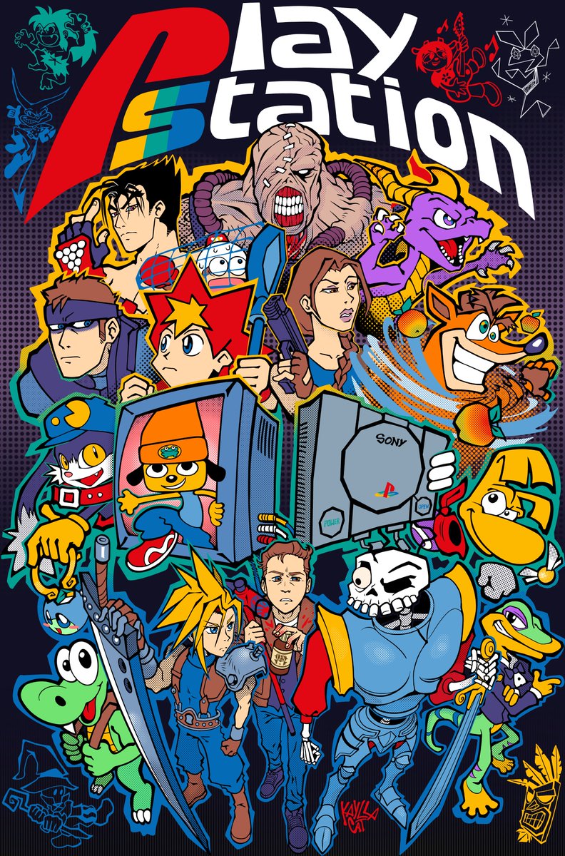 I had to study new games to be able to draw this crossover poster and now I am a fan of mevievil in the middle of 2025.

#PlayStation
