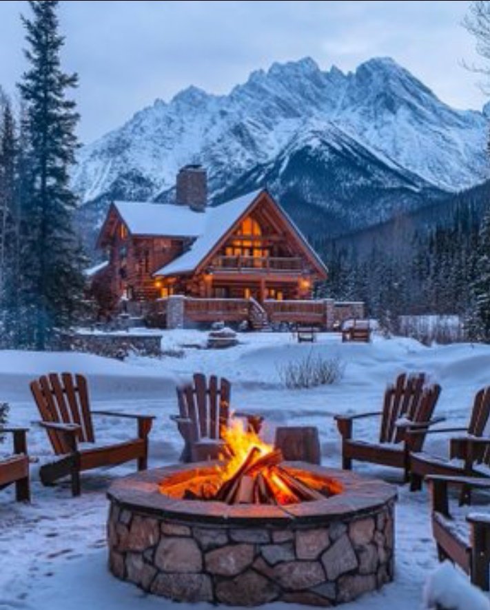 Evening glow in the snow: A warm fire, a cozy cabin, and the majesty of mountains.❄️🔥
𝕏 Family  hows your day going♥️