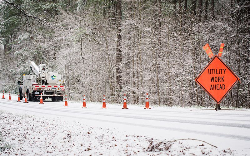 We're working to restore remaining power outages in the Carolinas after winter storm Cora. Snow and ice can create hazardous driving conditions. If you must travel in impacted areas, watch for crews working along roads. Move over and slow down to give them room to work safely.