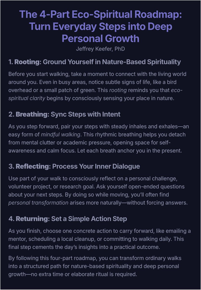JeffreyKeefer's tweet image. The 4-Part Eco-Spiritual Roadmap: Turn Everyday Steps into Deep Personal Growth.

#contemplativepractice #ecomindfulness #ecospirituality #spiritualityandhealth #naturetherapy