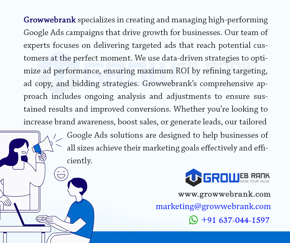 TheOfficialGWR's tweet photo. Growwebrank specializes in creating and managing high-performing Google Ads campaigns that drive growth for businesses.

https://t.co/XOv2AIHqn7

#WebDevelopment #WebDesign #DigitalMarketing #GrowWebRank #SEO #OnlineMarketing #WebsiteDesign https://t.co/ewXkdsrxon