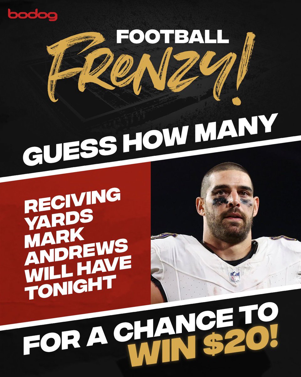 Ozoon_CA's tweet photo. 🚨🏈 BODOG PRESENTS… NFL FOOTBALL FRENZY!

To enter: 

• Follow @BodogCA 

• 🔁 and reply with how many receiving yards you think Mark Andrews will have against the Steelers tonight!

We’ll pick a lucky winner!

If no one guesses correct, the pot will grow by $10 🤑

#PITvsBAL ➡️ https://t.co/AwKsHB1G9W 

#FootballFrenzy #BodogBonus

*Must enter before end of 1st quarter, be 🇨🇦 and 18+ 
All terms and conditions can be found here: https://t.co/whI6qS6bzP
