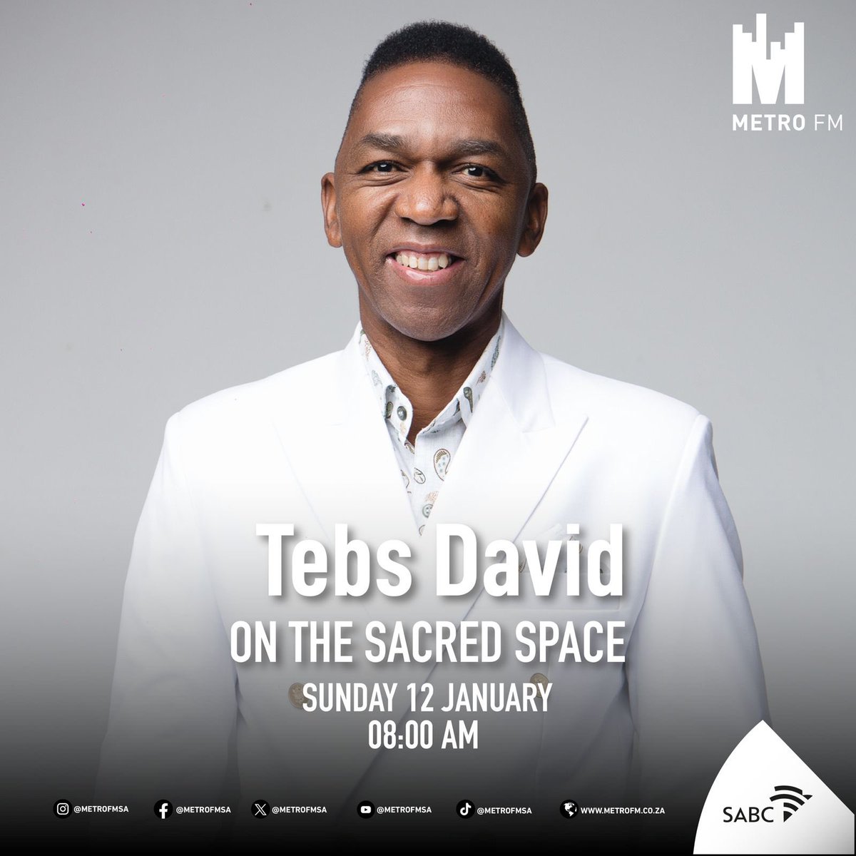 THIS SUNDAY‼️Tune into <a href="/METROFMSA/">METROFM SABC</a> at 8️⃣am on The Sacrade Space with Thami Ngobeni

📻 Metro FM- 92.4
🕗 8am
📅 12 January 2025

#Gospel #metrofm #tebsdavid