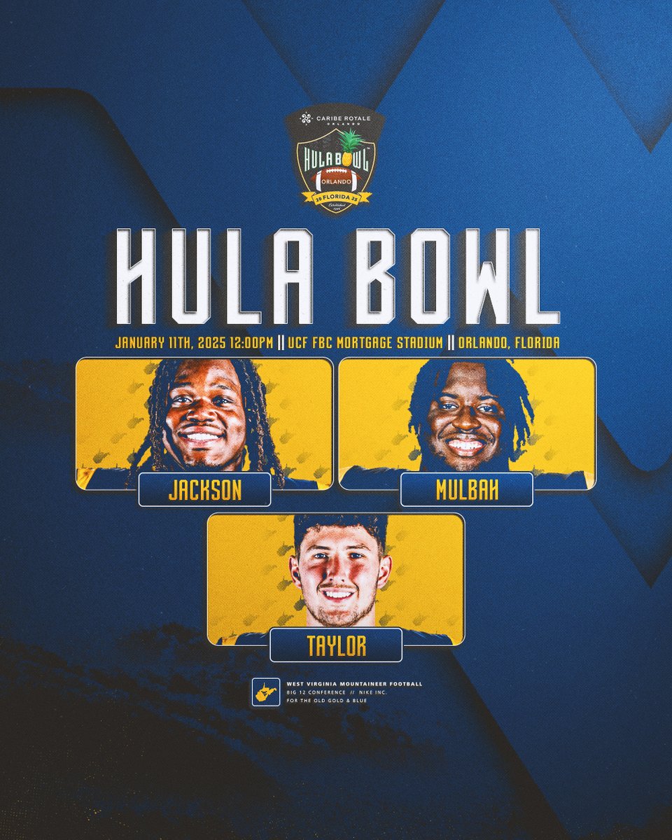 WVUfootball's tweet image. Tune-in for the Hula Bowl 🌴

⏰ Noon
📺 CBS Sports Network