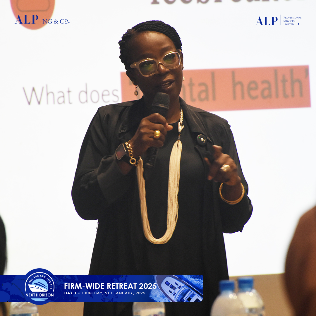 📸ALPGroupRetreat | Captured moments during the Mental Health Session with Mrs. Gbemi Giwa-Osagie.

#ALPNG #NextHorizon2025 #ALPForward #MentalHealth #Innovation #CollaborationInAction #Leadership #FirmwideRetreat #MentalHealthinTheWorkplace #corporatestewardship
