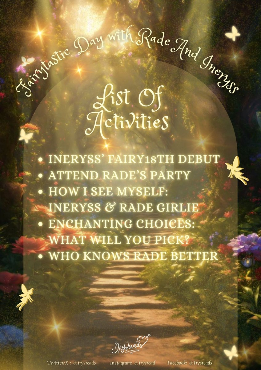 Here are the List of Activities for our Twitter Party! Alarm your clocks on January 19 because we have prepared a lot of things just for you, Irys!

#FAIRYtasticDayWithINERYSS 
#11RidesWithRADE