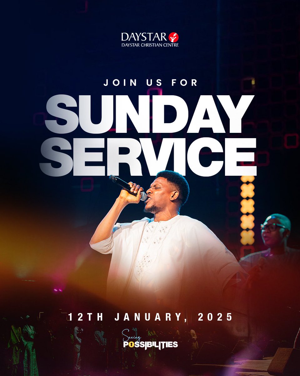 DaystarNG's tweet photo. This year, we are Seeing Possibilities! ✨

Tomorrow is Sunday, and we can’t wait to have you worship wit us as our eyes will be opened to the limitless things God is set to do this year.

Join us at all our worship centres and media Platforms. 

Come expectant, and let’s see the impossible become possible! Bring someone along. 

#SeeingPossibilities #DaystarChristianCentre #Possibilities2025