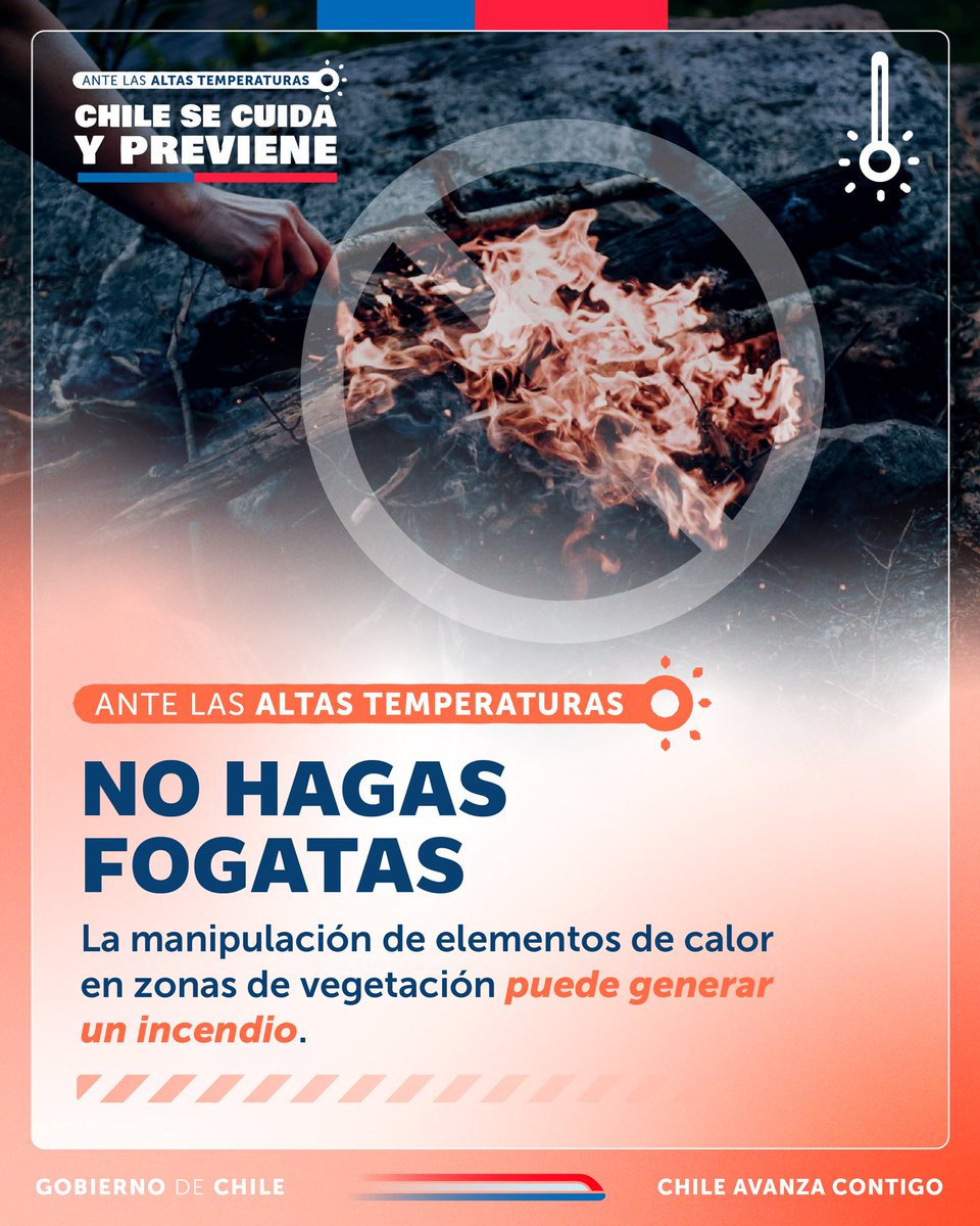 ☀️ Ante las altas temperaturas: ¡Chile se Cuida y Previene! 🌡️

Necesitamos la colaboración de todos y todas para fomentar las acciones de autocuidado: seamos responsables y unámonos en la protección de nosotros mismos y del país. ☀️🇨🇱

 #ChileSeCuidayPreviene