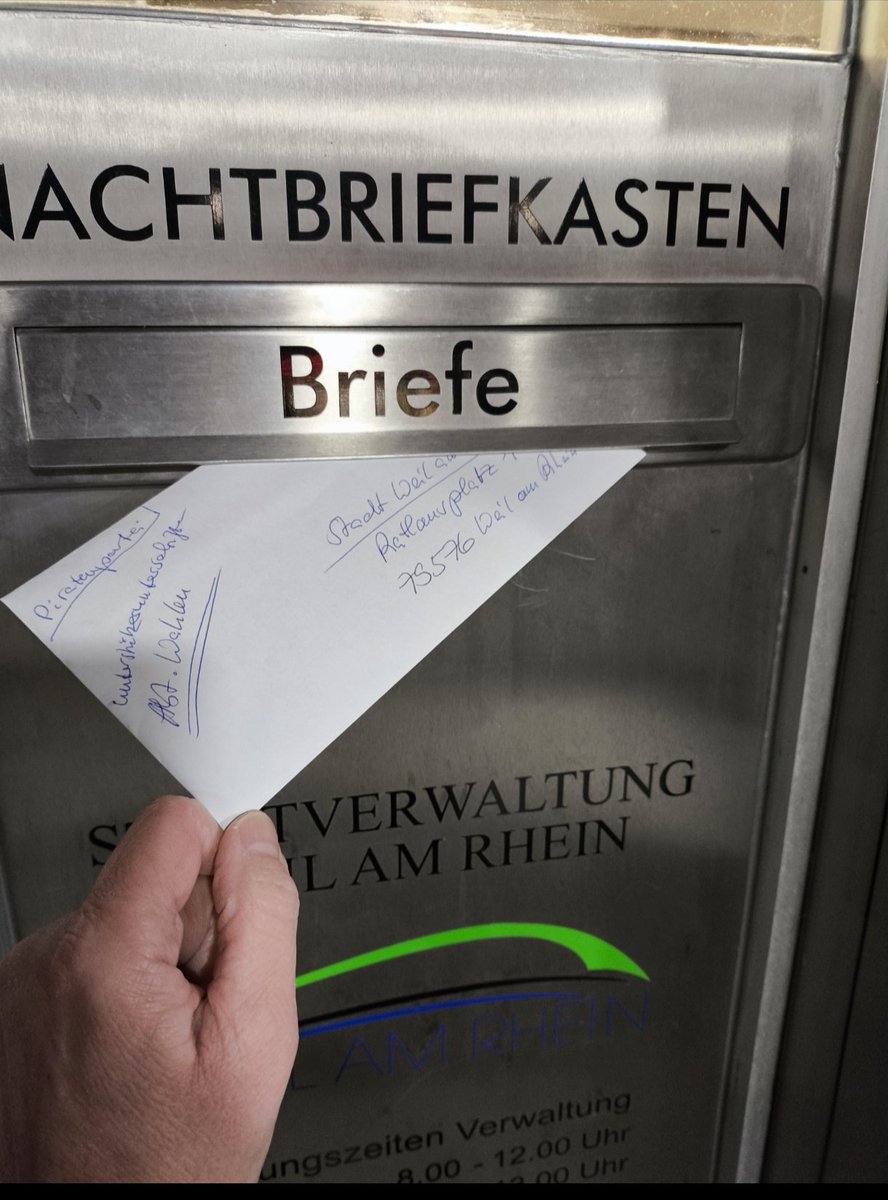 piratenbine (@billow4) on Twitter photo Gestern 100 bestätigte Unterstützerunterschriften für die <a href="/Piratenpartei/">Piratenpartei</a> auf die Post gebracht + auf die Reise zu den <a href="/PiratenBW/">Piratenpartei Ba-Wü</a> geschickt wie 1 UU zur Bestätigung an die GV Schönau. + 2 UU zur Bestätigung per Einwurf beim Rathaus WeilamRhein
#BTW2025
#Freiheit #Würde #Teilhabe Gestern 100 bestätigte Unterstützerunterschriften für die <a href="/Piratenpartei/">Piratenpartei</a> auf die Post gebracht + auf die Reise zu den <a href="/PiratenBW/">Piratenpartei Ba-Wü</a> geschickt wie 1 UU zur Bestätigung an die GV Schönau. + 2 UU zur Bestätigung per Einwurf beim Rathaus WeilamRhein
#BTW2025
#Freiheit #Würde #Teilhabe