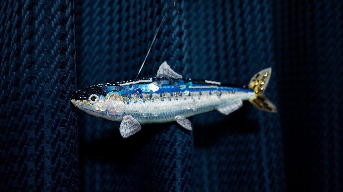 Sh1IV's tweet photo. ヤマメとマイワシの刺繍が届いた。
デザフェスで一目惚れして夫婦で好きな魚をプレゼントし合ったんやけど可愛すぎる🕺💃
何処に飾るか迷ってたんやけど、青いカーテンバックで良い感じに泳いでるように見えて生きてるみたい。
とても良い買い物をしました。 https://t.co/eRT5tkHg9b