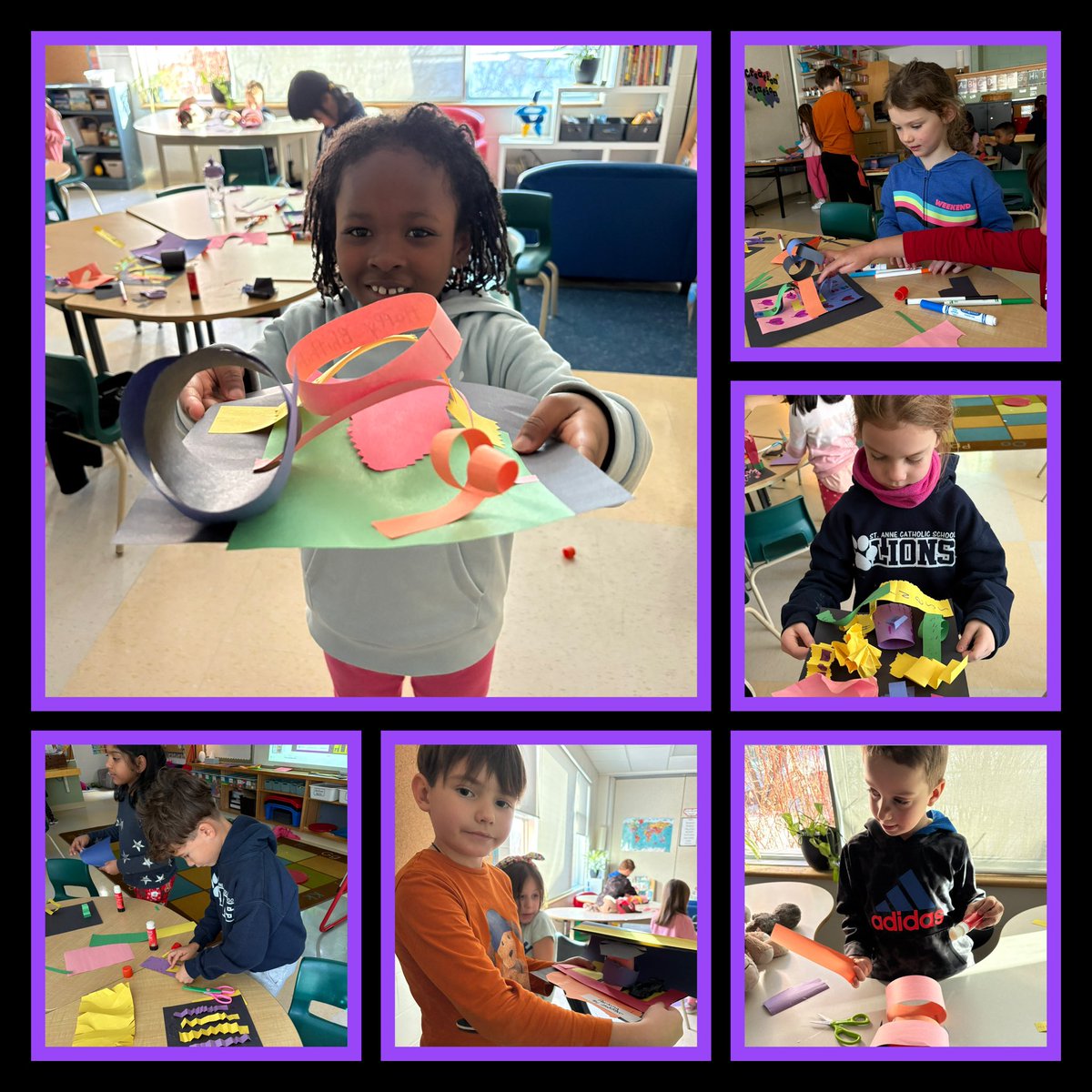 MrsEgan1's tweet photo. Students painted with scissors, just like Matisse!  Take a look at their creative works of art!  @StAnneOCSB https://t.co/89ZDvq9JdS