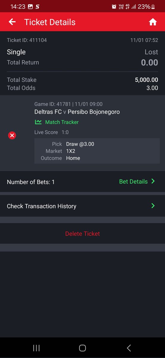 tonnero17's tweet photo. Sporty bet are criminals. I played a game Deltras Sidoarjo vs Persibo bojonegoro. The home team scored 1-0 at the 8th min in the 97mins the away team equalise to make it 1-1. sporty bet recorded 1-0 that they got it from the match organisers. The scoreline is everywhere https://t.co/yFS9XlDqa8