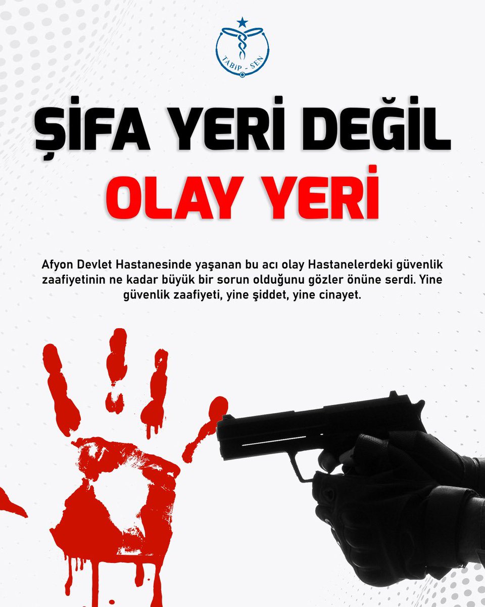 Afyon Devlet Hastanesinde yaşanan bu acı olay hastanelerdeki güvenlik zaafiyetinin ne kadar büyük bir sorun olduğunu gözler önüne serdi. Yine güvenlik zaafiyeti, yine şiddet, yine cinayet.

Bu defa şifa bulmak amacıyla hastaneye başvuran hasta, hastanede maalesef bir cinayete