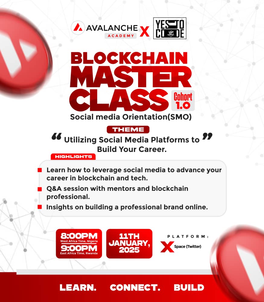 codewithdestiny's tweet photo. I'm so excited to be part of Yestocode Blockchain Masterclass Cohort 1.0 Powered by Avalanche Academy @yestocode, @avax and the convener @therealMAO247.
Thank you so much
#Yestocode
#Avax
#Avalanche https://t.co/qFP3v7UaTv