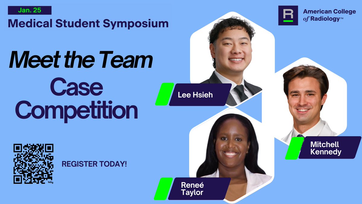 In the weeks leading up to the #ACRMedSymposium, we're highlighting the #futureradres who've made the event possible, starting with the Case Competition Team!

⭐️ <a href="/LeeJHsieh/">Lee Hsieh</a> (M4)
⭐️ <a href="/mitchelliung/">Mitchell i. Kennedy</a> (M3)
⭐️ Reneé Taylor (M3)

REGISTER: bit.ly/48hGA1c