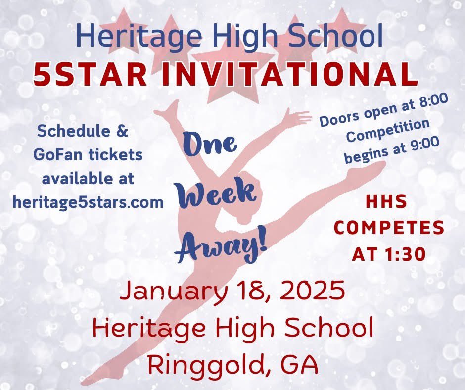 HHS5Stars's tweet photo. Counting down the days until our campus is filled with dancers! We can’t wait to see everyone! #5starinvitational  #hhsuknow #ghsadance ⭐️⭐️⭐️⭐️⭐️ https://t.co/ulzexEcxOl