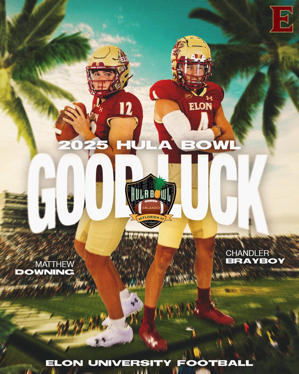 ElonFootball's tweet photo. 𝐈𝐓'𝐒 𝐓𝐈𝐌𝐄.

Good luck to our guys @mdown7ng and @ChandlerBrayboy!

📍 | Orlando, FL
🏟️ | FBC Mortgage Stadium
⌚️ | 12 PM
📺 | CBS Sports Network

#AED https://t.co/TyDnrNKfHb