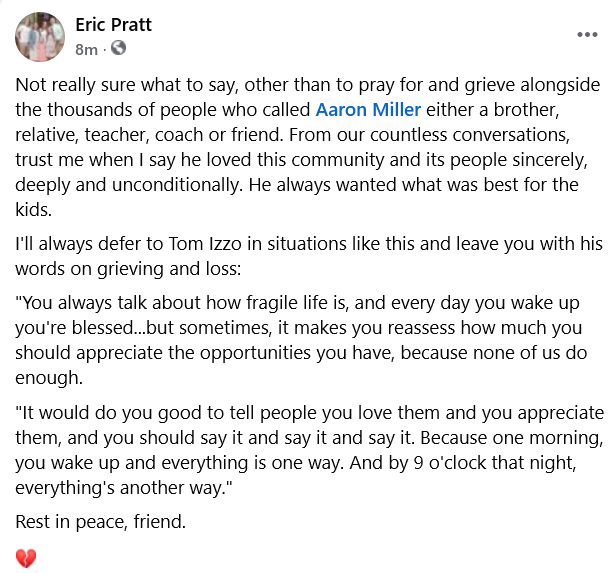 ByEricPratt's tweet photo. Rest in peace, @AaronMiller51. 💔 https://t.co/TzzS7ZNmcM