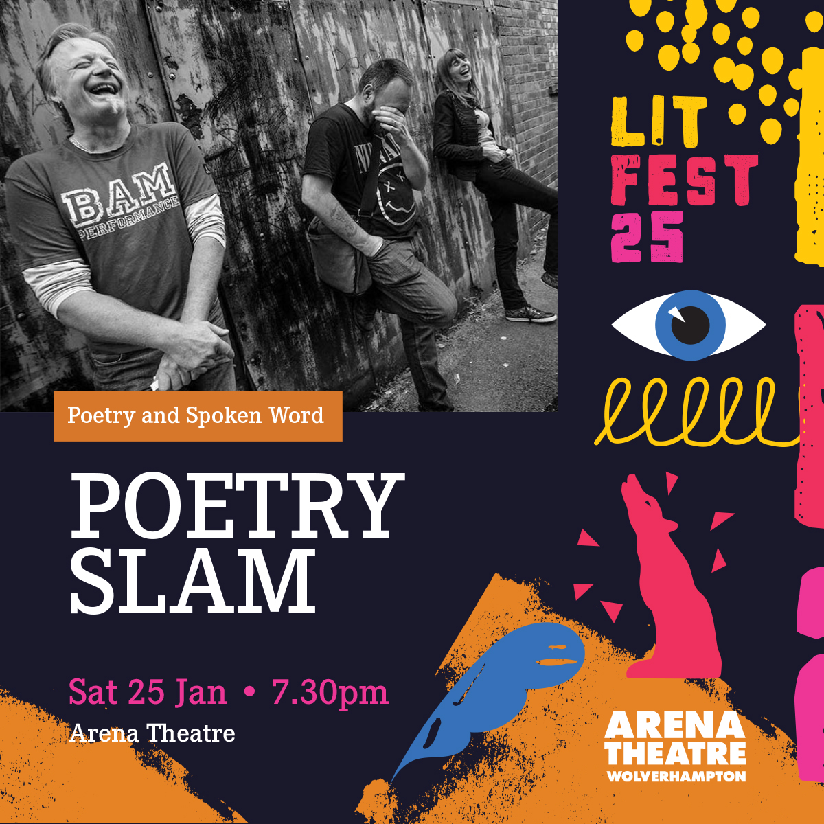 Saturday evening. Which means it's time for a few posts from us about the events we're running at Wolverhampton Literature Festival... 😊
First up, two weeks today, it's the Lit Fest poetry slam. We've been posting a LOT about that already, so let's move on....