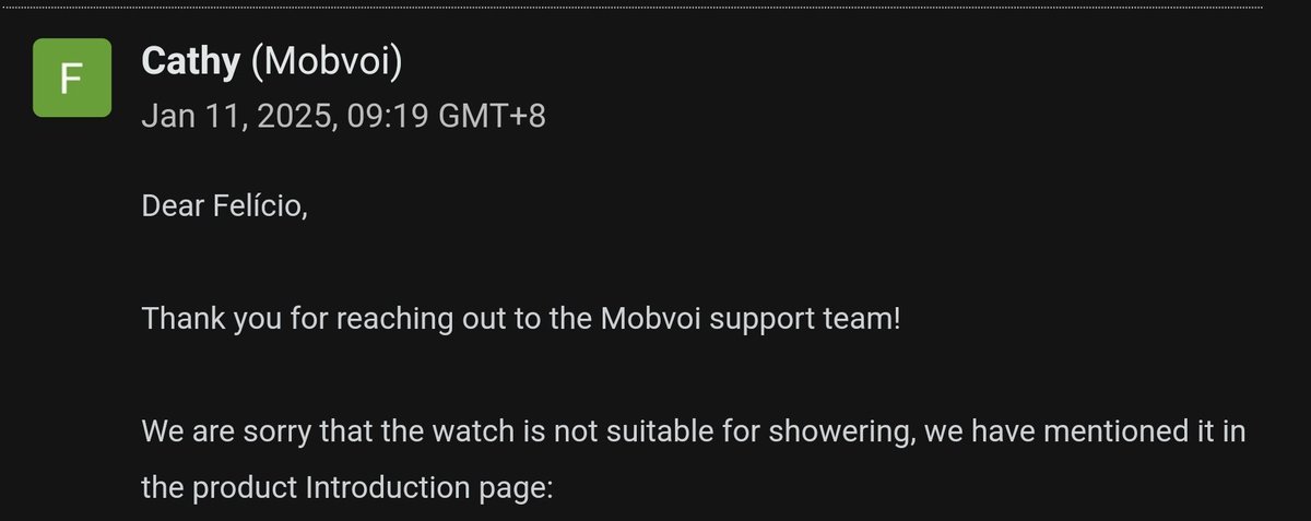 Felicio_Trez's tweet photo. I bought a Ticwatch pro 5 from @Mobvoi_Official
After 7 months it stopped w/ a big blur in the screen
This is the reply I received after requesting warranty 
A waterproof 5ATM smartwatch cannot be used during shower or to wash wands?
What a shame!
Lets get back to @SamsungBrasil https://t.co/cdFzmUEbyq