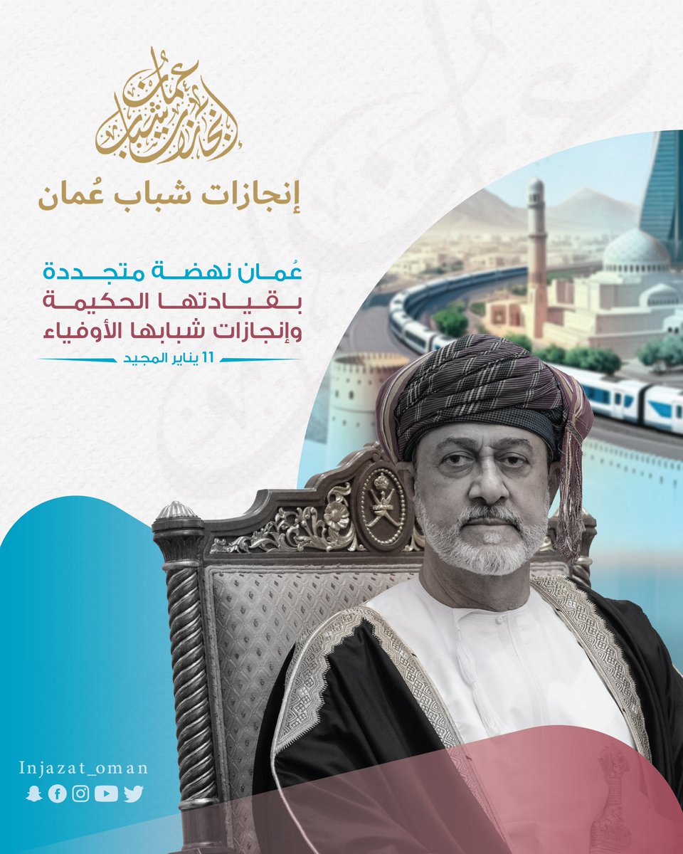 عُمان نهضة متجددة، بقيادتها الحكيمة
وإنجازات شبابها الأوفياء

#إنجازات_شباب_عمان
