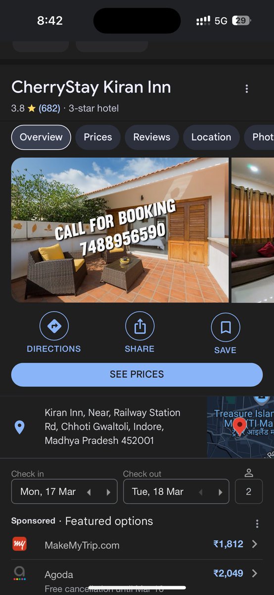 amankh__'s tweet photo. @CP_INDORE  I did booking of this hotel and made advance payment through the contact number which they had mentioned on their google website. After reaching hotel, hotel management is denying about the booking by saying number mentioned on their website is scam https://t.co/Jh8sAp6hZF