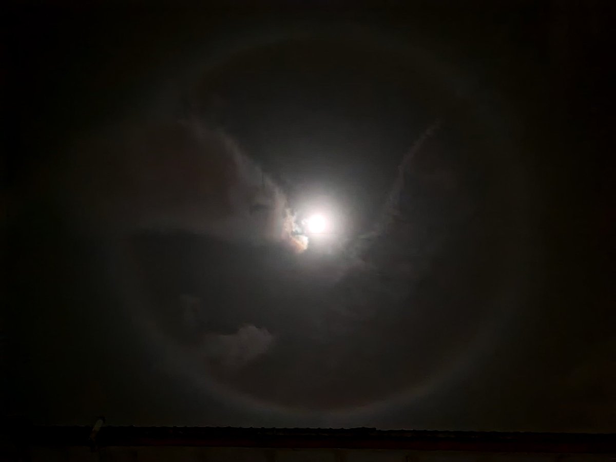 iyah_hye's tweet photo. Tonight, the moon wears a glowing halo, a quiet wonder in the night sky 🤍❄️ https://t.co/P5kpO6NqMe
