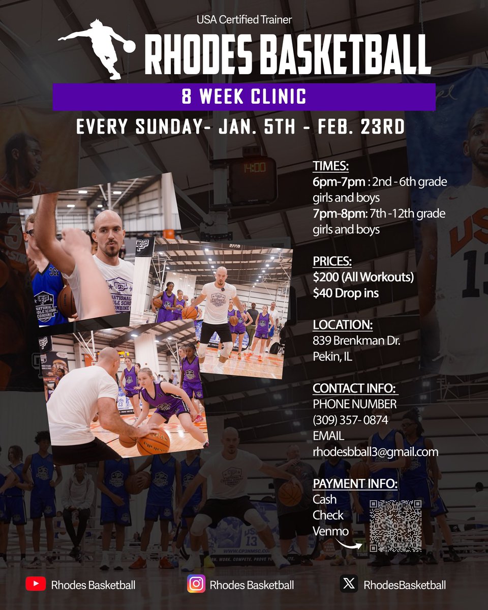 RhodesBasketbal's tweet photo. Tomorrow! 🏀📈 PLEASE SHARE!
Drop ins and 7 week package deal still available if couldn’t attend first weekend due to weather!
Pekin, IL @TonyPippin3 facility! ✅ https://t.co/nZn7OhUQ8G