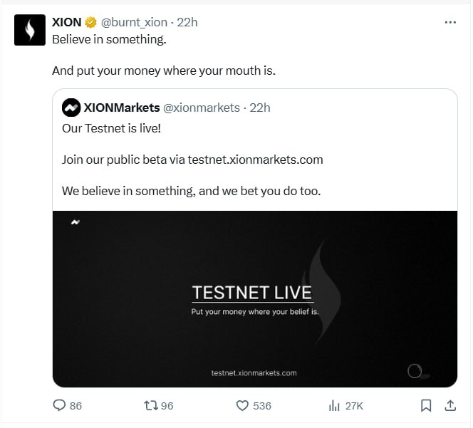 Join the new airdrop from XION🔥

Deadline: TBD ⏰

To participate, you need to:
Go here: early.prometheansaga.com/home
Complete tasks
Go here: testnet.xionmarkets.com
Test market functions (in the testnet)

The project has already done one token airdrop before

Activity has been