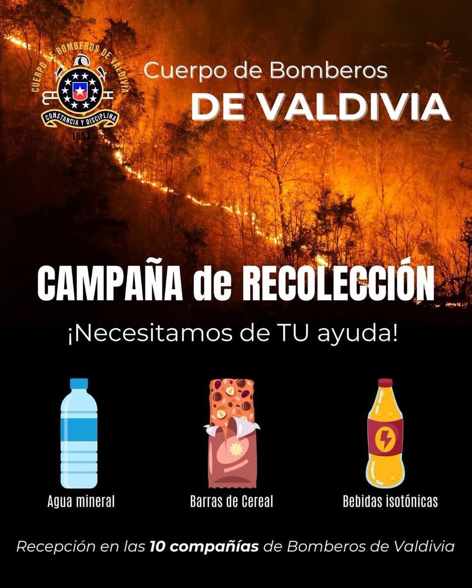Ya estamos en temporada de emergencias forestales.
Y si las hay, esperamos nos apoyes!
Puedes venir a Luis Damann, en la rotonda al final de Pedro Montt.
Te esperamos!!

RT

#valdiviacl
#bomberos 
#incendiosforestales
