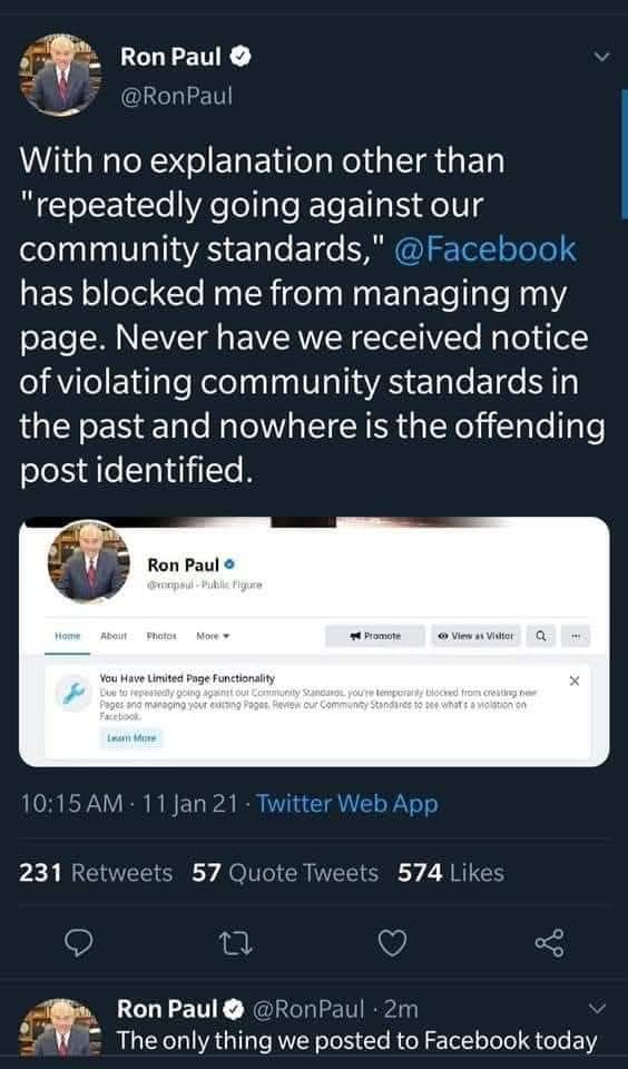Never forget what Zuckerberg did to <a href="/RonPaul/">Ron Paul</a>.