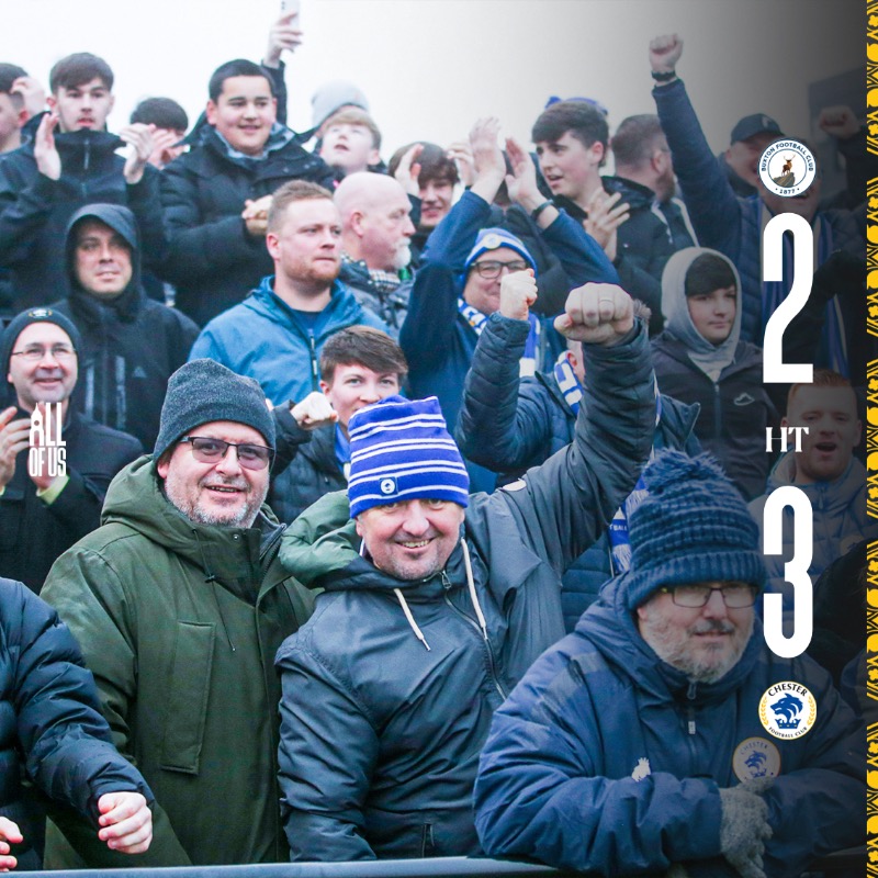 ChesterFC's tweet photo. HT: @Buxton_FC 2-3 #ChesterFC.

We lead at the break. 💪

#BUXCFC | #UTS