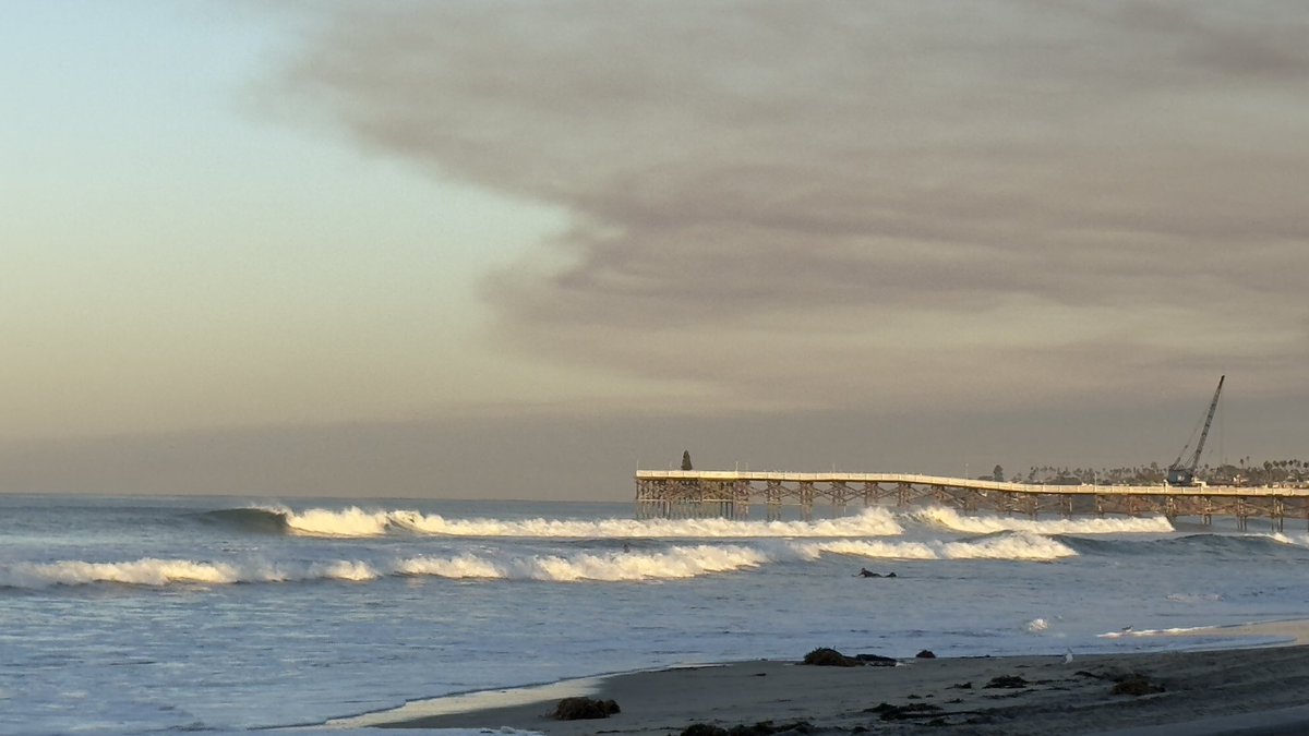 The smoke from LA fires filling the Pacific skies as seen from San Diego this morning on my walk