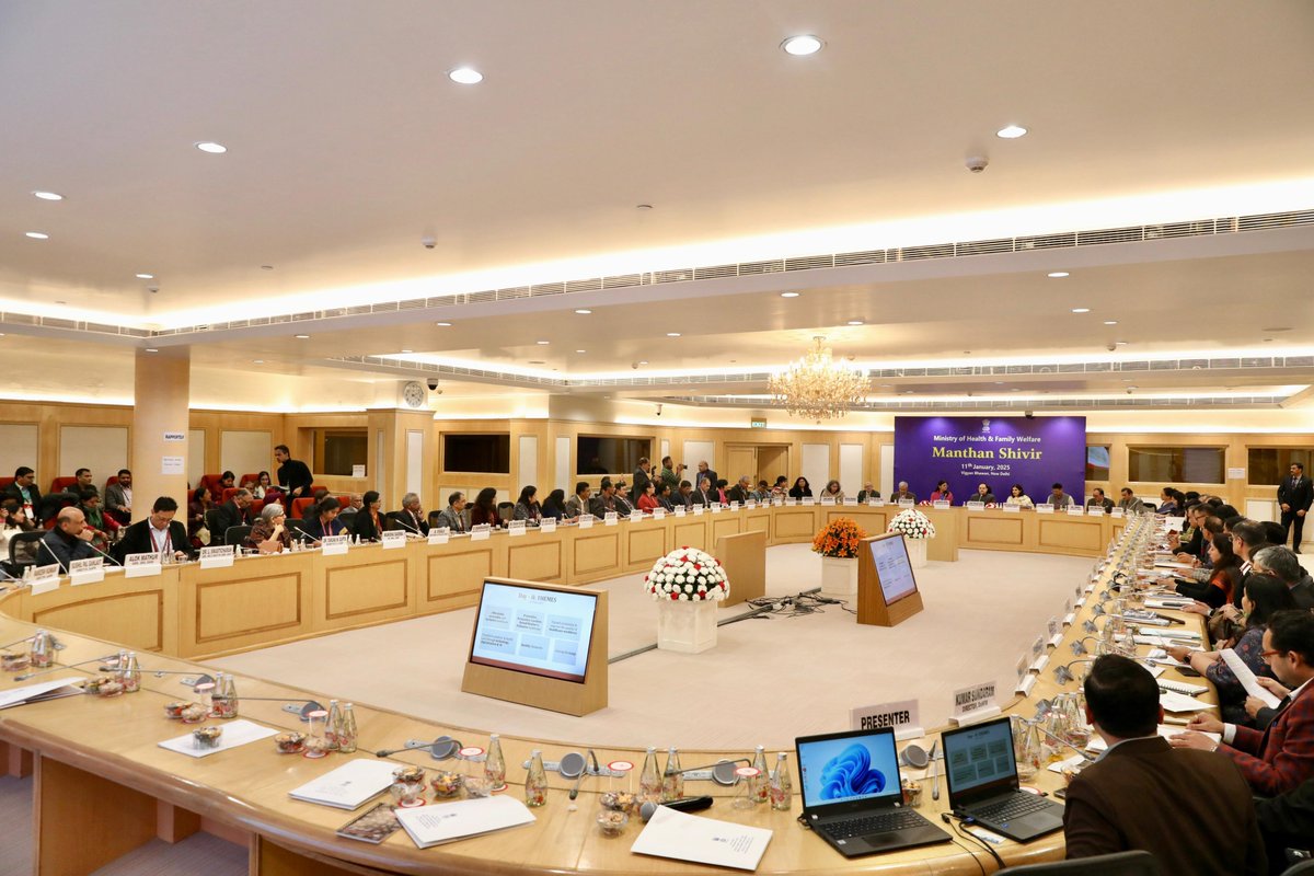 JPNadda's tweet photo. The Health Ministry has started a series of Manthan Shivirs of all policymakers, implementation agencies, and the main regulators in order to pool in knowledge and deliberate on a roadmap that will provide clarity and delivery milestones for a resilient and sustainable health sector in the country. This has drawn inspiration and motivation from the vision and constant guidance from the Hon. Prime Minister to provide the best quality healthcare across the country.

Day 2 of the Manthan Shivir was held today at Vigyan Bhawan which I chaired. 

I am enriched and enthused with the ideas and innovative suggestions presented today to transform the health sector. We shall work towards these goals in the days to come in a focussed manner.