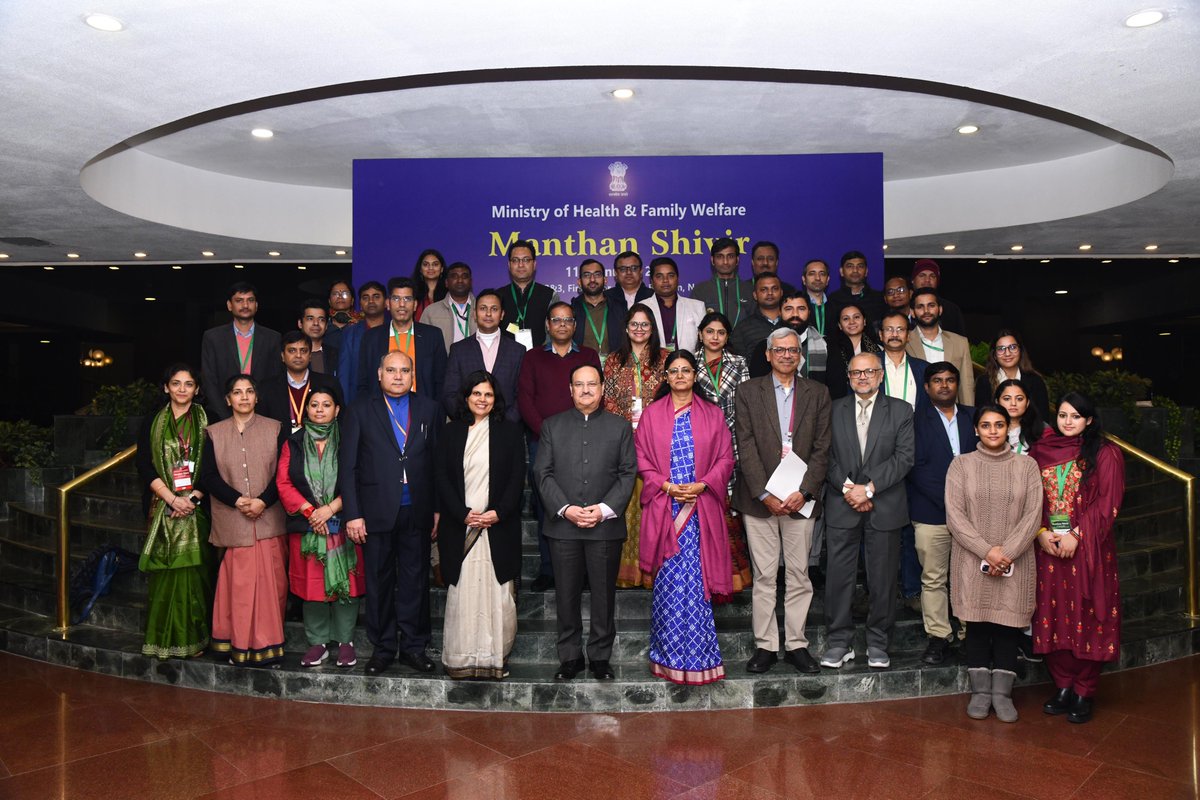 JPNadda's tweet photo. The Health Ministry has started a series of Manthan Shivirs of all policymakers, implementation agencies, and the main regulators in order to pool in knowledge and deliberate on a roadmap that will provide clarity and delivery milestones for a resilient and sustainable health sector in the country. This has drawn inspiration and motivation from the vision and constant guidance from the Hon. Prime Minister to provide the best quality healthcare across the country.

Day 2 of the Manthan Shivir was held today at Vigyan Bhawan which I chaired. 

I am enriched and enthused with the ideas and innovative suggestions presented today to transform the health sector. We shall work towards these goals in the days to come in a focussed manner.