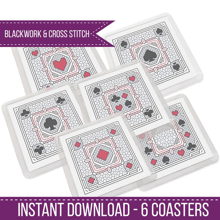 PeppermintPur's tweet photo. Card Suite Coasters by Peppermint Purple 
https://t.co/yqaRcnY0Tm 

Please visit the website for more Blackwork and Cross Stitch Patterns, along with Free Patterns and Stitch-A-Longs ! https://t.co/4KT1yNjED3