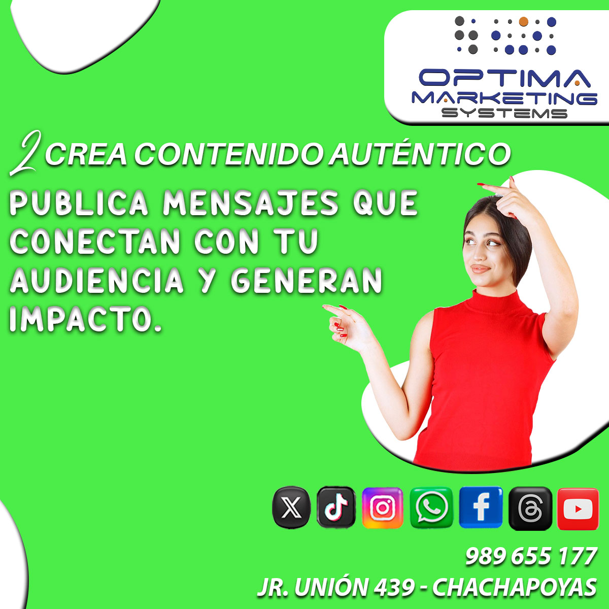 OptimaSystemsPe's tweet photo. "¿Quieres que tu marca sea inolvidable? 💡
Hacer tu marca memorable en redes sociales no es cuestión de suerte, ¡es cuestión de estrategia! 🚀
📍 Estamos en Jr. Unión 439, Chachapoyas
📞 +51 989 655 177
#MarcaMemorable #ImpactoDigital #MarketingConResultados #Chachapoyas https://t.co/EbJA1NSQNV