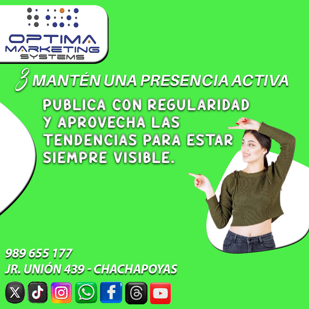 OptimaSystemsPe's tweet photo. "¿Quieres que tu marca sea inolvidable? 💡
Hacer tu marca memorable en redes sociales no es cuestión de suerte, ¡es cuestión de estrategia! 🚀
📍 Estamos en Jr. Unión 439, Chachapoyas
📞 +51 989 655 177
#MarcaMemorable #ImpactoDigital #MarketingConResultados #Chachapoyas https://t.co/EbJA1NSQNV