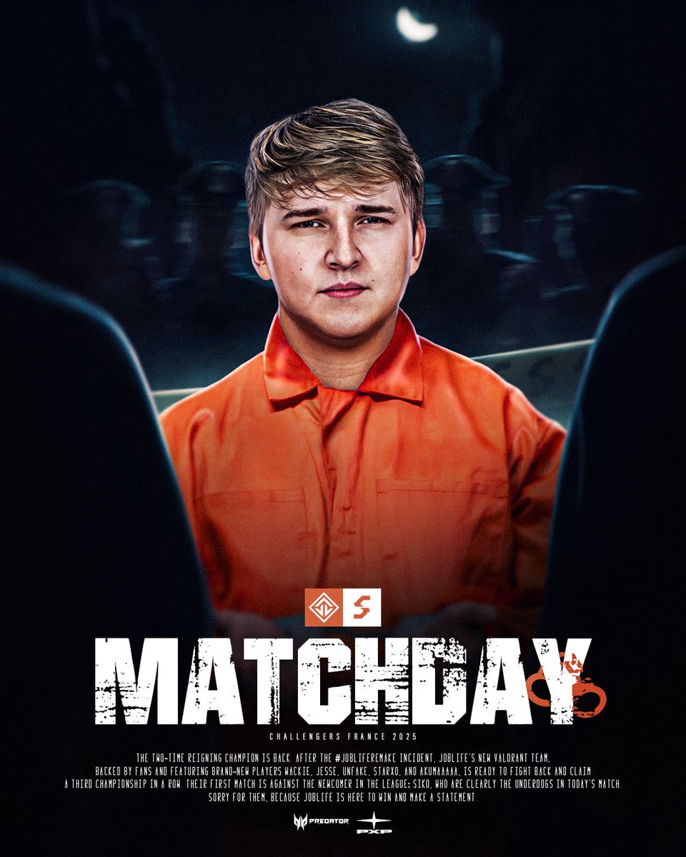JoblifeEsport's tweet photo. CHALLENGERS FRANCE | WEEK 1 🟥

Le remake, c'est dur. La montée, c'est sûr ⛓️

On repart sur de nouvelles bases. Cette fois, plus aucune place au hasard. On est là pour tout prendre et ça commence dès ce soir ⚔️

Désolé @SikoEsports 😢

📺https://t.co/cklOtrx8N2 | 20:00 #JOBLIFE https://t.co/pn4uz9chzH
