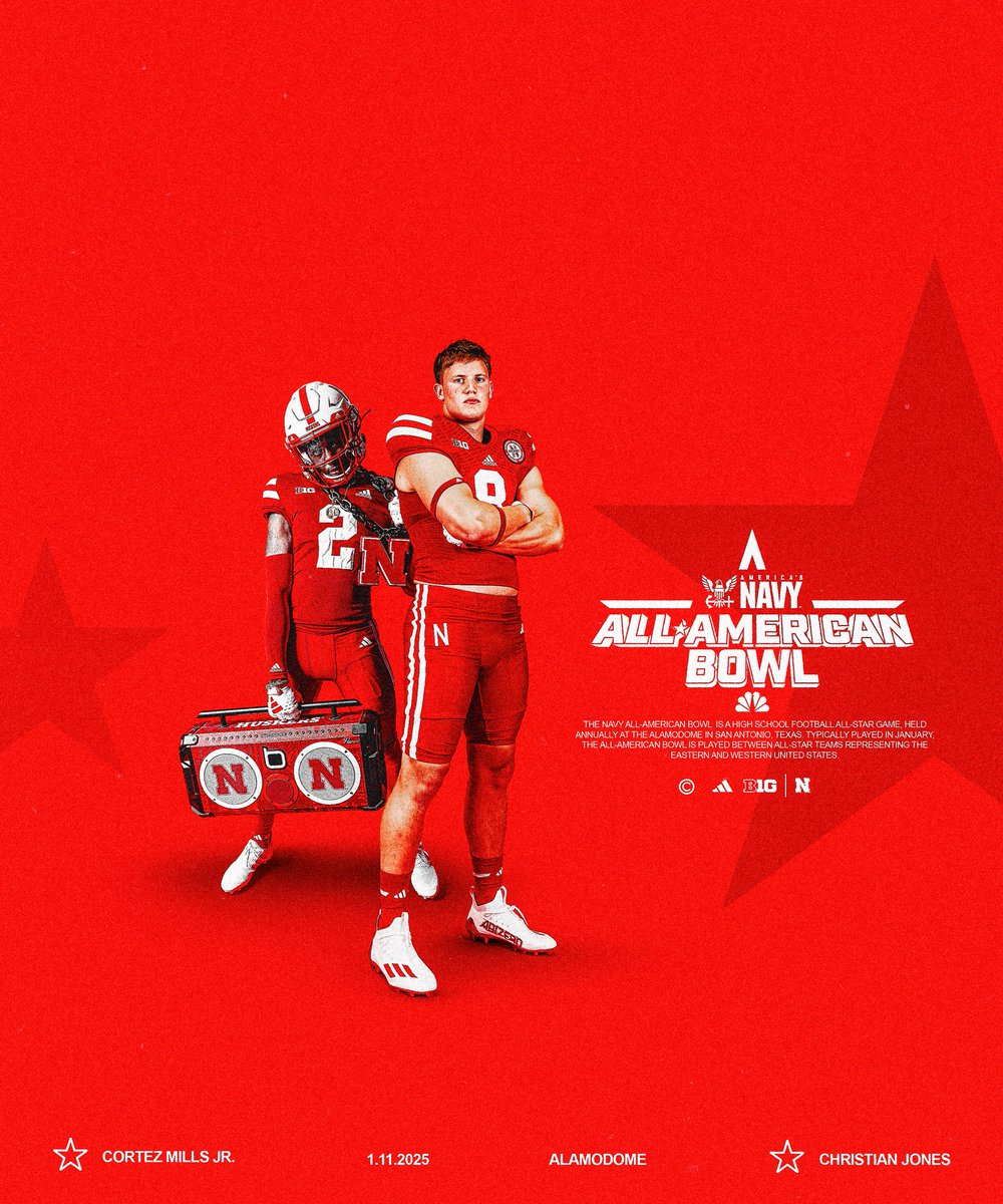 Nebraska Football (@huskerfootball) on Twitter photo Tune-in and watch our guys compete in the <a href="/AABonNBC/">Navy All-American Bowl</a> today🌽⭐️
📅 1.11
📍 Alamodome
🕛 Noon CST
📺 <a href="/NBCSports/">NBC Sports</a>
#GBR x #WhatsNExt! Tune-in and watch our guys compete in the <a href="/AABonNBC/">Navy All-American Bowl</a> today🌽⭐️
📅 1.11
📍 Alamodome
🕛 Noon CST
📺 <a href="/NBCSports/">NBC Sports</a>
#GBR x #WhatsNExt!
