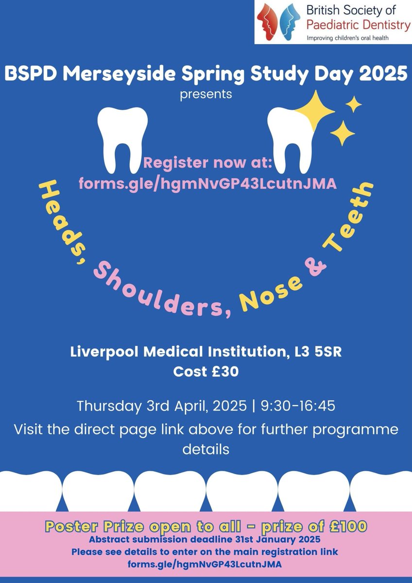 We are excited to welcome you to Liverpool for the BSPD Spring Study Day in April 2025 🦷 

The scientific programme covers a wide range of topics by excellent speakers.

Details of the programme and registration available via the link.