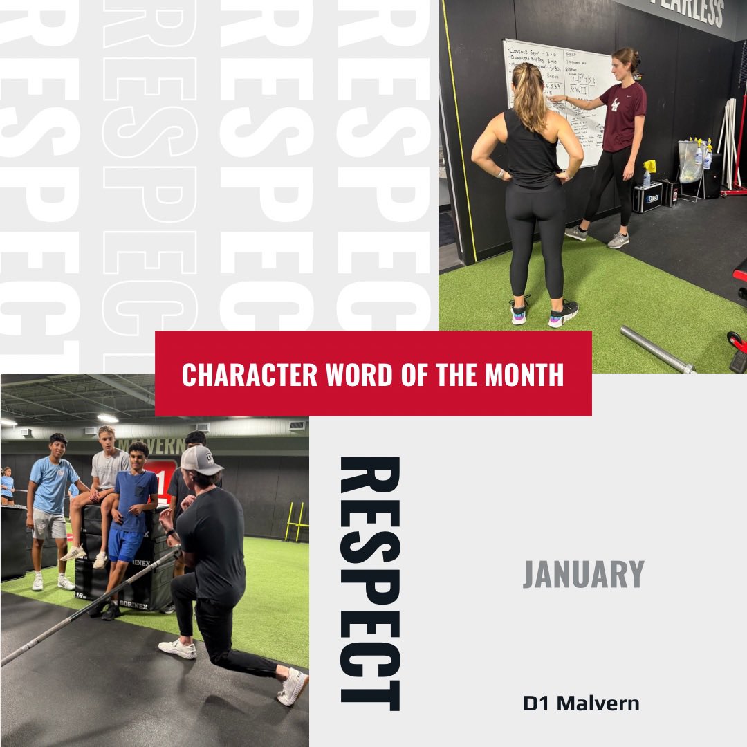 d1malvern's tweet photo. January’s character word of the month: RESPECT. 💪

It’s more than a word; it’s a way of life. Respect is earned through hard work, dedication, and showing admiration for the abilities, qualities, and achievements of others—and yourself.

#CharacterCounts #d1training https://t.co/ZhQJgxvoyx