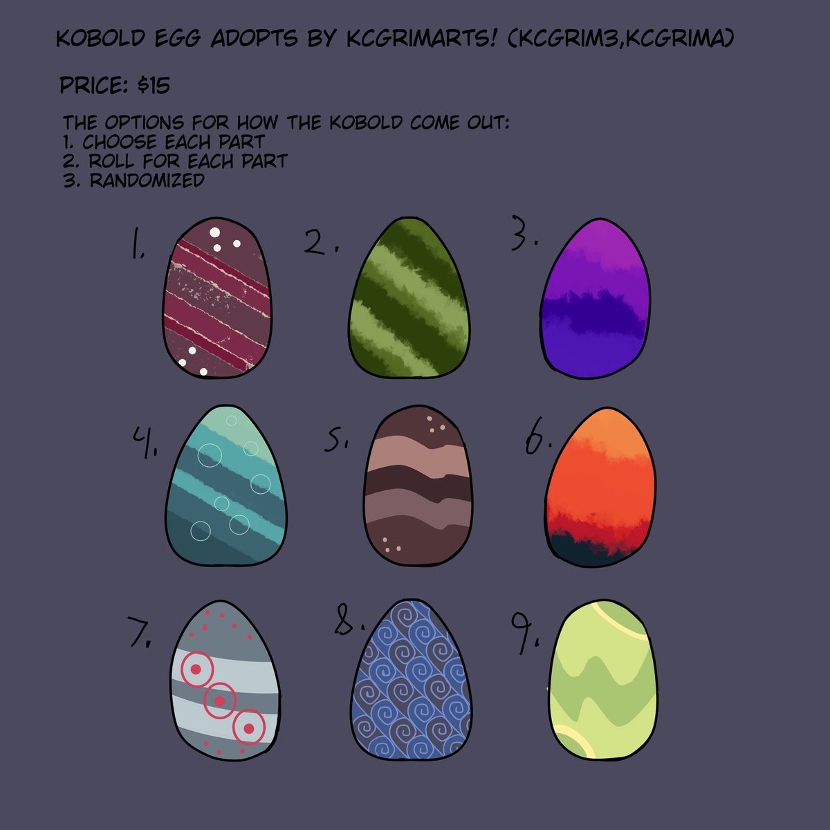 Kcgrim3's tweet photo. First  batch is out!
Egg adopts are first come first serve. Dm me for additional info (payment options, Paypal, after a week up it'll be taken down)
I'm in game development and I'm testing stuff out this way, this is purely out of fun and to fund  in supplies. https://t.co/gOuu89bQx5