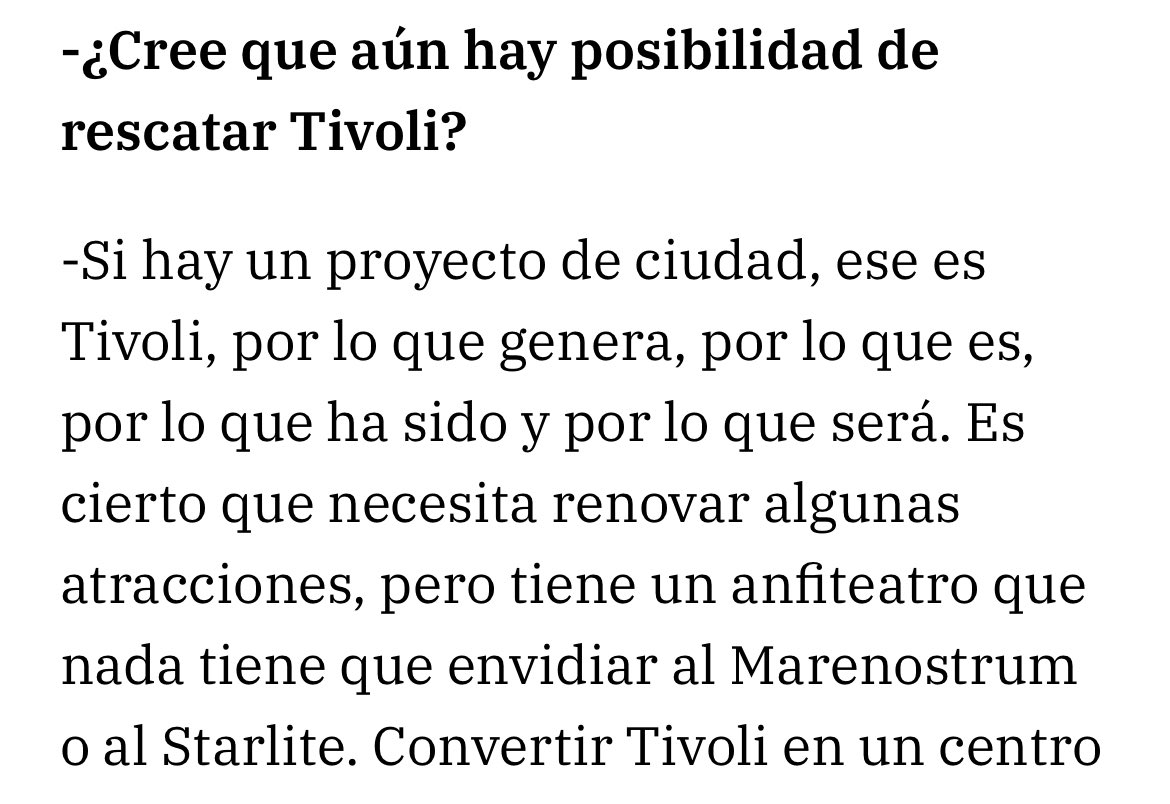 No hay nada peor que en una entrevista se compare Marenostrum con el #Tivoli 😂😂,solo hay que pasar con el coche para ver el escenario.En fin… las comparaciones son odiosas.Tivoli es un parque de atracciones único y hay que recuperarlo <a href="/BenalmadenaAyto/">Ayuntamiento de Benalmádena</a> <a href="/Aytofuengirola2/">Ayto. de Fuengirola</a> #musica