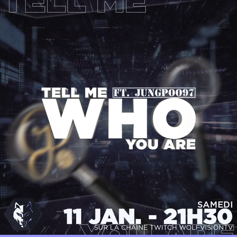 jungpoo97's tweet photo. Hey hey hey ! C'est bien ce soir que je participe au format légendaire "Tell me who you are" 🔍 du grand @WolfVisionTV ✨! Retrouvez nous sur sa chaine Twitch à partir de 21h30 👀! https://t.co/sUFaGHpALV
A ce soir !🤗 https://t.co/Kr1N53kZ5C