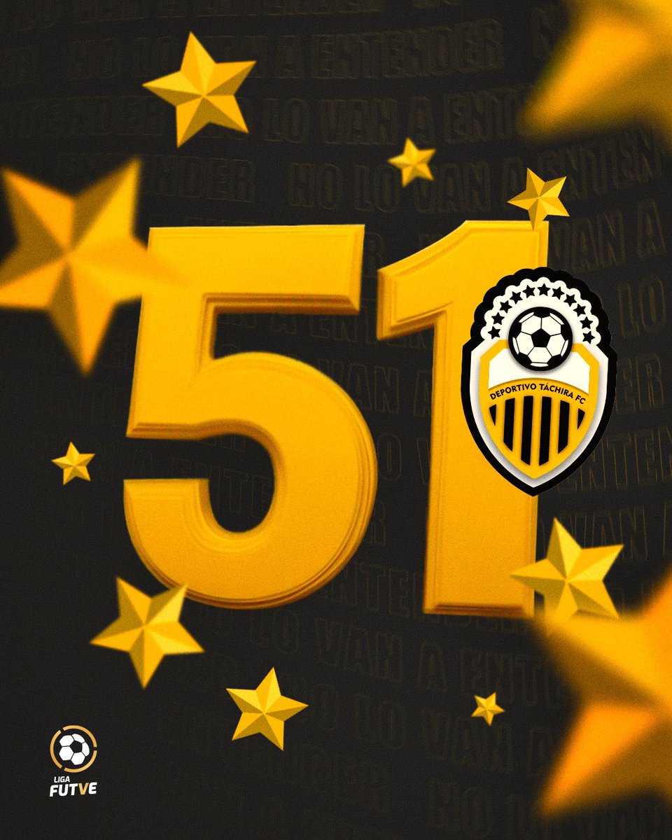 LigaFUTVE's tweet photo. 🥳 • Feliz cumpleaños, @DvoTachira 
💛🖤 • Hoy celebra su 51 aniversario el equipo que nació grande y esa historia de grandeza la respaldan las once estrellas de su escudo y cientos de miles de aficionados enamorados de sus colores 

🎊🫂 • Es un día para que celebre toda la familia aurinegra, la familia del bicampeón de Venezuela 🇻🇪

#VenezuelaEsFUTVE